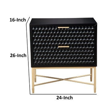 Rexi 26 Inch 2 Drawer Nightstand Honeycomb Mahogany Wood Black Gold By Casagear Home BM284258