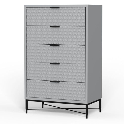 Rexi Tall Dresser Chest | 48" | 5 Drawers | Honeycomb | Light Gray Black