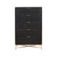 Rexi 48 Inch 5 Drawer Tall Dresser Chest Honeycomb Panels Black Gold By Casagear Home BM284294