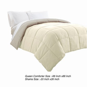 Beth Reversible Microfiber Queen Comforter Squared Stitching Ivory Beige By Casagear Home BM284438
