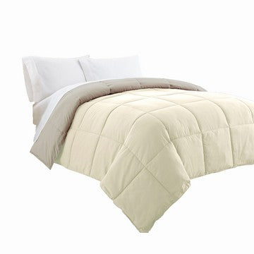 Beth Queen Comforter | Reversible Microfiber | Ivory Beige | Stitch Design