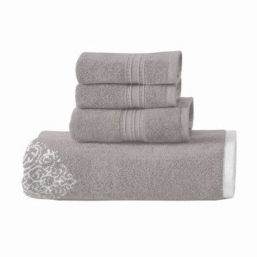 Eula Modern 6 Piece Cotton Towel Set Stylish Damask Pattern Light Gray By Casagear Home BM284472