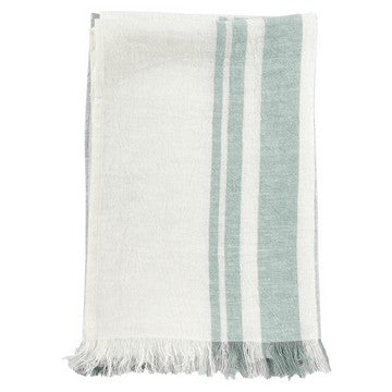 Belgian Linen Throw Blanket | 50" | Soft | Sage Green Stripes | White