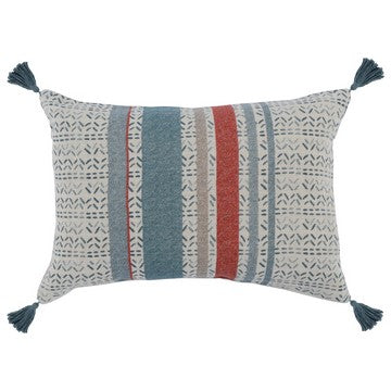 Modern Throw Pillow | 14 x 20 | Printed Stripes | Tassels | Blue Red