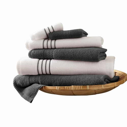Dana Towel Set | 6 Piece | Egyptian Cotton | Stripe Design | Gray White
