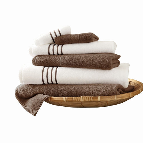 Dana Towel Set | 6 Piece | Egyptian Cotton | Stripe Design | Brown White