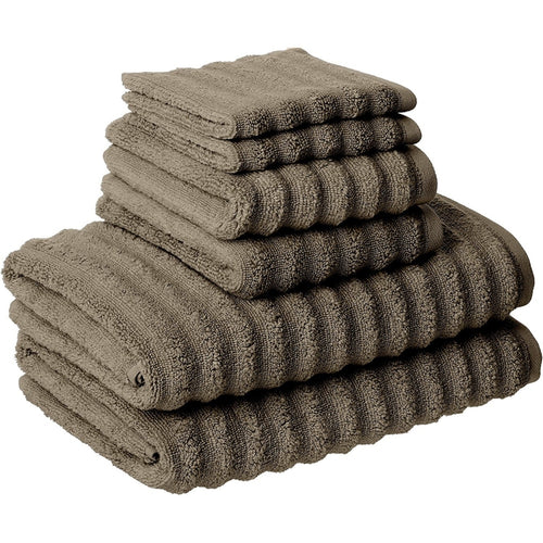 Cora Towel Set | 6 Piece | Egyptian Cotton | Textured Design | Brown