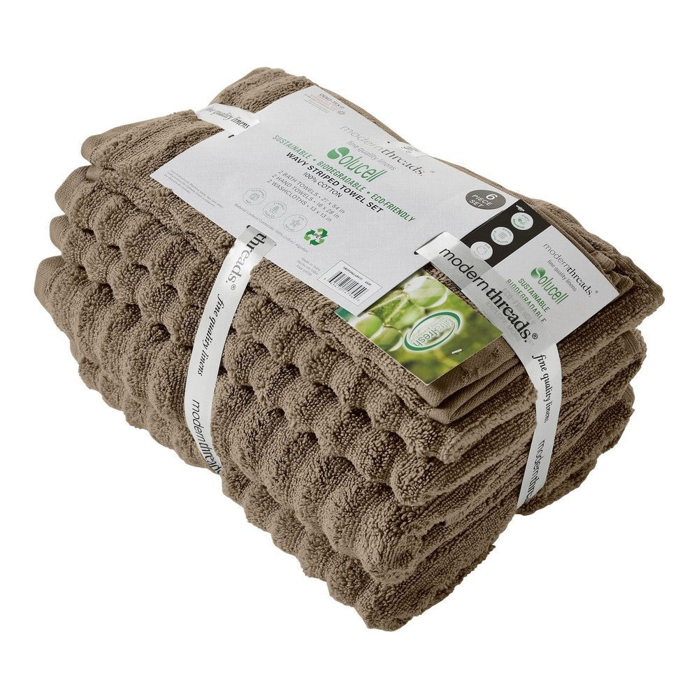 Cora 6 Piece Soft Egyptian Cotton Towel Set Classic Textured Design Brown By Casagear Home BM284591