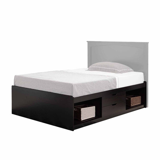 Modern Twin Low Platform Bed, 2 Drawers on Metal Glides, 2 Cubbies, Brown By Casagear Home