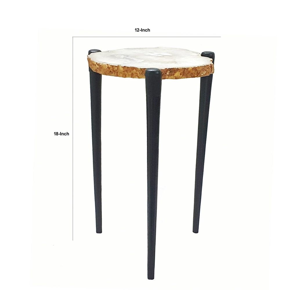 18 Inch Side Table Agate Stone Top Aluminum Tri Legs Modern White By Casagear Home BM284697