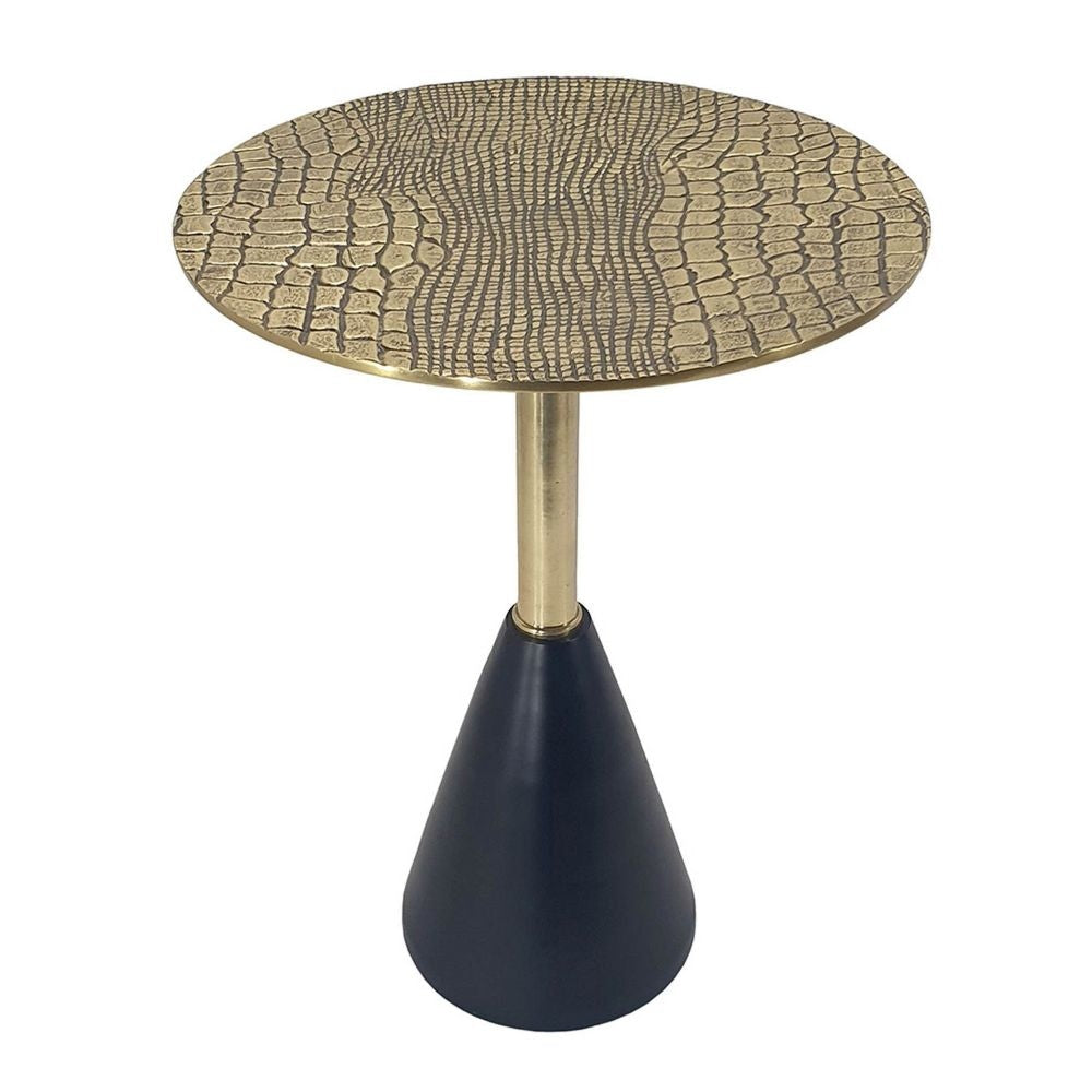 20 Inch Modern Aluminum Accent Table Crocodile Textured Table Gold Black By Casagear Home BM284706