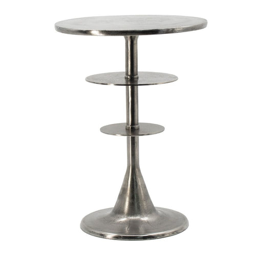 Aja Accent Table | 22" | Aluminum | Rounded Top | Teardrop Base | Silver