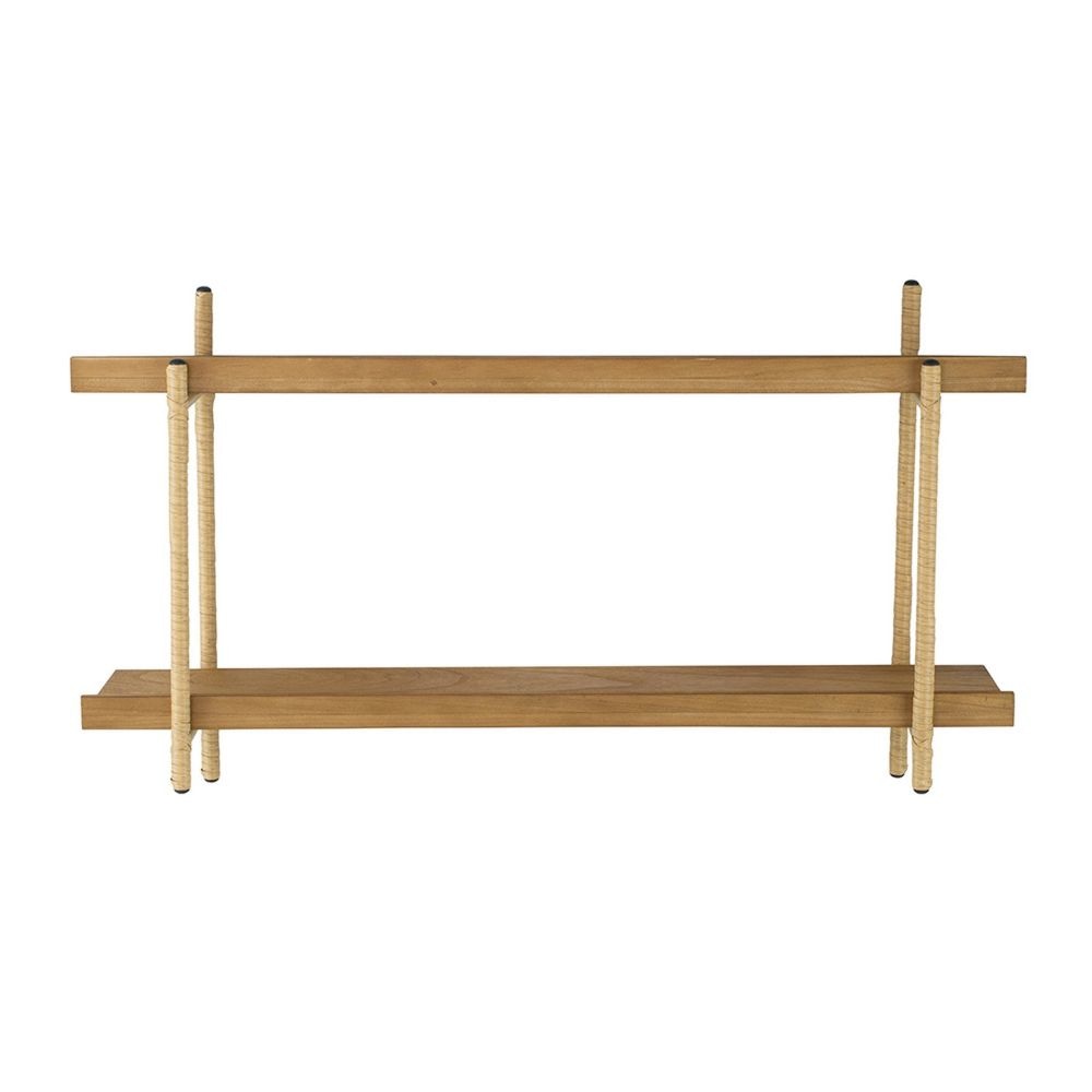 36 Inch Modern Wood Two Tier Shelf Rattan Braiding Brown Gold By Casagear Home BM284742