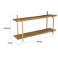 36 Inch Modern Wood Two Tier Shelf Rattan Braiding Brown Gold By Casagear Home BM284742