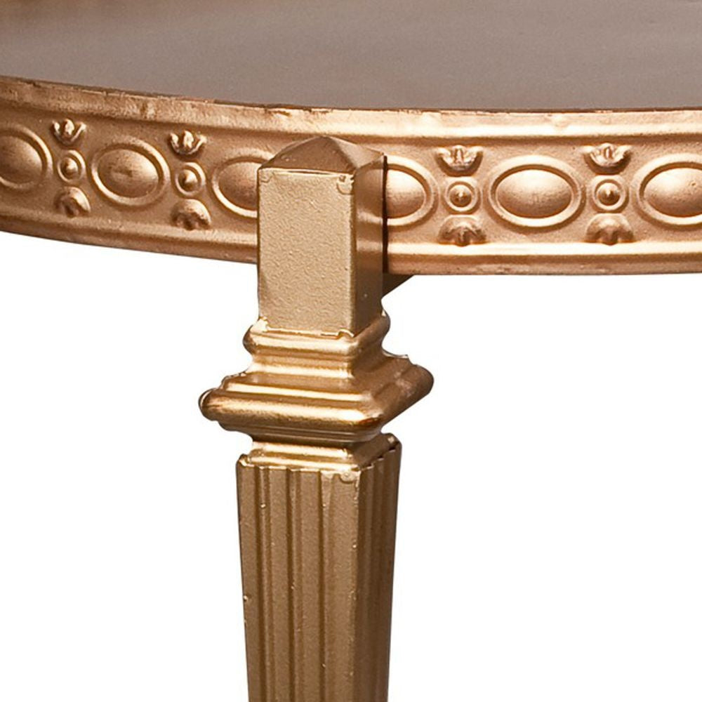 32 Inch Metal Cocktail Table Circular Pattern Edged Round Top Copper By Casagear Home BM284762