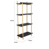 44 Inch Modern Wood Four Tier Shelf Natural Rattan Braiding Gold Black By Casagear Home BM284767