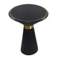 22 Inch Round Mango Wood Side Table, Smooth Brass Accents, Black Finish By Casagear Home