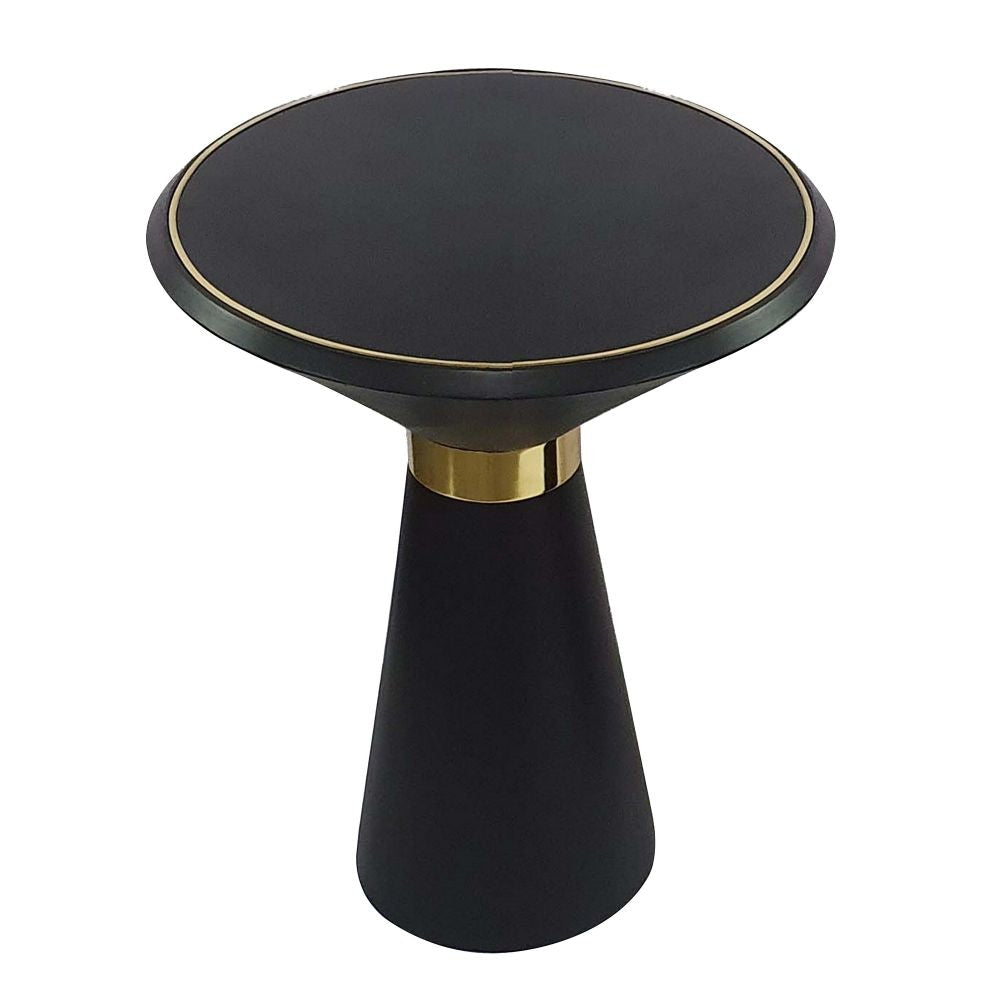 22 Inch Round Mango Wood Side Table, Smooth Brass Accents, Black Finish By Casagear Home