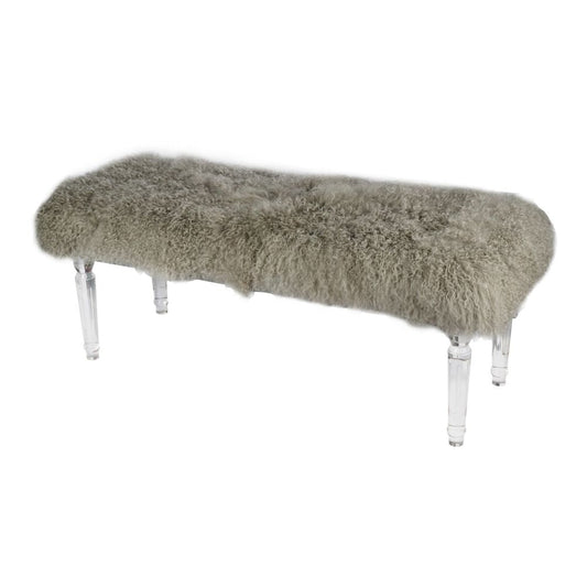 49 Inch Accent Bench, Faux Fur Seat, Clear Acrylic Legs, Smooth Rich Brown By Casagear Home