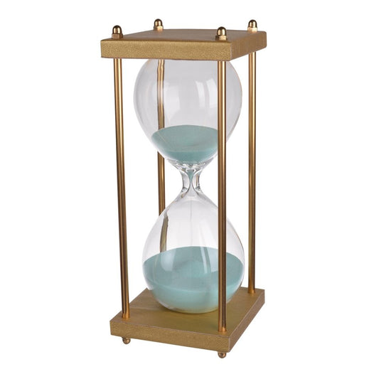 Doug Inch 30 Minute Sand Hourglass with Modern Stand Included, Gold, Blue By Casagear Home