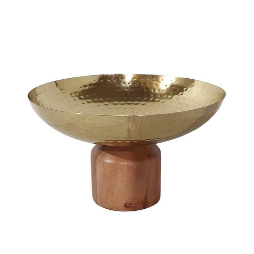 Roe Table Bowl | 12" | Large Acacia Wood | Steel Base | Gold Brown