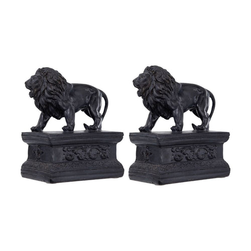 Ari Bookends | Set of 2 | Lion Figurines | Glossy Black Resin