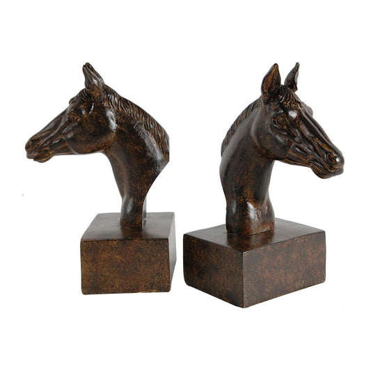 Ari Set of 2 Bookends, Elegant Realistic Horse Bust FIgurines, Dark Brown By Casagear Home