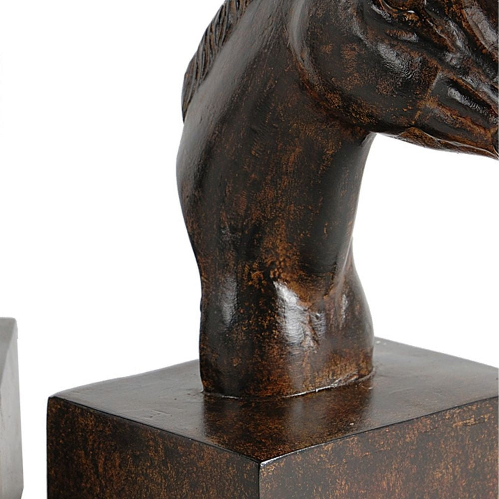 Ari Set of 2 Bookends Elegant Realistic Horse Bust FIgurines Dark Brown By Casagear Home BM284985