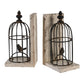 Ari Set of 2 Classic Bookends, Birdcage, Iron and Fir Wood, Black, Brown By Casagear Home