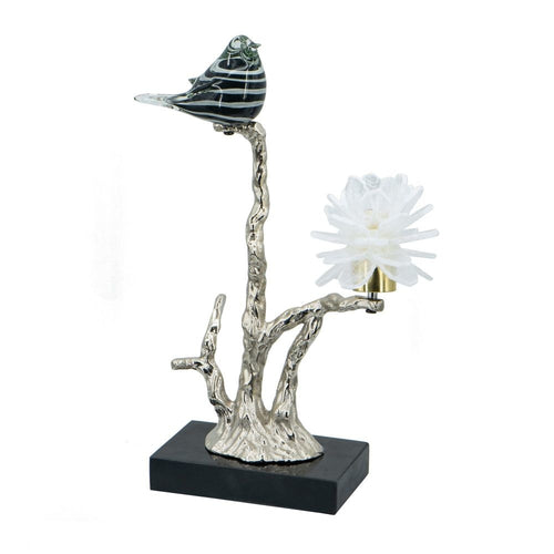 Sue Figurine | 15" | Bird on Branch with Flower | Black Silver