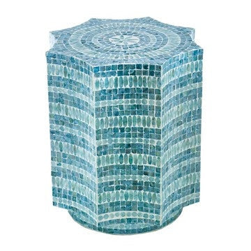 Stool Table | 20" | Capiz Shell | Floral Geometric | Turquoise