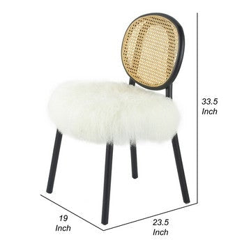 Ada 24 Inch Dining Chair Cane Rattan Back Fur Seat Set of 2 Black By Casagear Home BM285138
