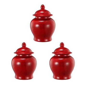 Ginger Jar Set | 6" | Porcelain Bell Shape | Set of 3 | Red