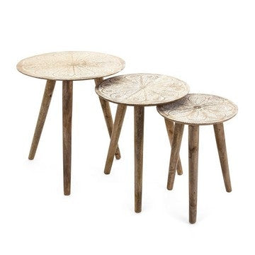 25, 22, 19 Inch 3 Piece Nesting Tables, Mango Wood, Splayed Legs, Natural By Casagear Home