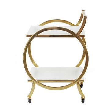 Sia 34 Inch Rolling Bar Cart Round Steel Frame Removable Trays White Gold By Casagear Home BM285170