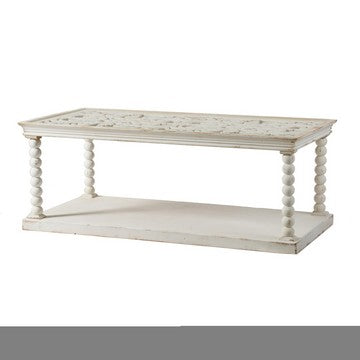 Coffee Table | 48" | Rectangular Glass Top | Scroll Design | Vintage White