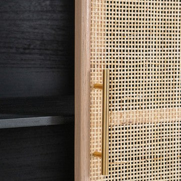 Dana 40 Inch Storage Cabinet Wood Frame 2 Shelves 2 Rattan Doors Black By Casagear Home BM285226