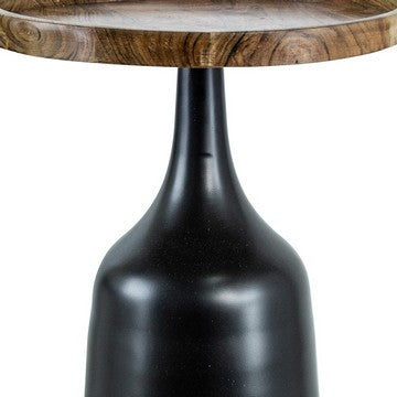20 17 Inch Side Table Acacia Wood Flared Pedestal Base Aluminum Black By Casagear Home BM285231