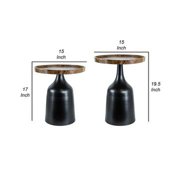 20 17 Inch Side Table Acacia Wood Flared Pedestal Base Aluminum Black By Casagear Home BM285231
