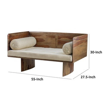 Enid 55 Inch Two Seater Sofa Bench Modern Rustic Wood Frame Brown By Casagear Home BM285245