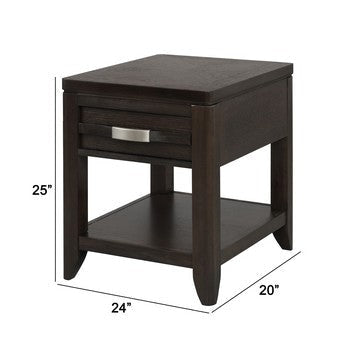 Joni 25 Inch Side End Table 1 Drawer and Shelf Espresso Brown Acacia Wood By Casagear Home BM285372