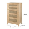 Dana 46 Inch Tall Dresser Chest Pine Wood Woven Rattan 5 Drawers Brown By Casagear Home BM285391