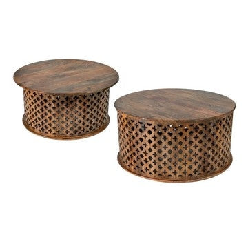 Coffee Table Set | 35", 34" | 2 Piece | Mango Wood Lattice | Brown