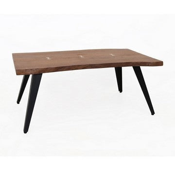 47 Inch Coffee Table, Live Edge Acacia Wood with Iron Legs, Brown, Black By Casagear Home