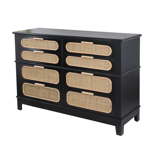 Dana Chest Cabinet | 52" | Pine Rattan | 8 Drawers | Black