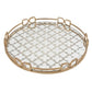 Sui 18 Inch Round Decorative Tray, Glass Bottom and Gold Geometric Frame By Casagear Home
