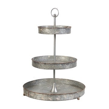 Decorative Stand | 24" | Metal | 3 Tier Round Trays | Gray