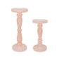 Qui 14, 11 Inch Candle Holders, Rose Pink Turned Pedestal Glass, Set of 2 By Casagear Home