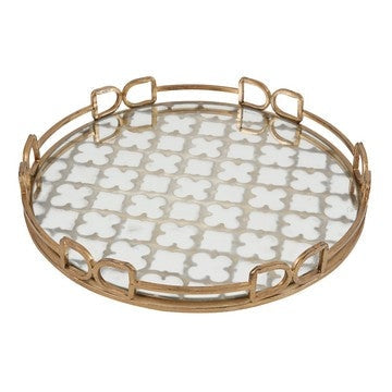 Sui Tray | 16" | Round | Glass Bottom | Gold Frame