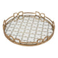 Sui 16 Inch Round Serving Tray, Glass Bottom and Gold Geometric Frame By Casagear Home